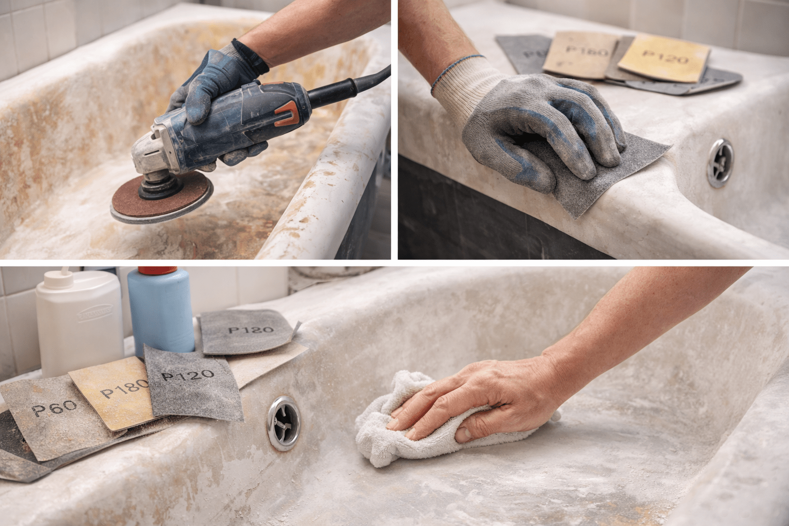 Подготовка акриловой ванны к реставрации