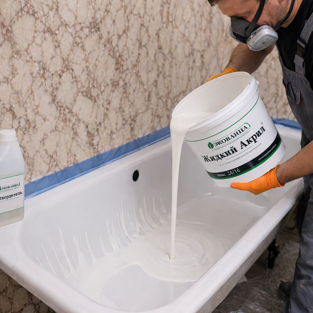Процесс заливки ванны акрилом