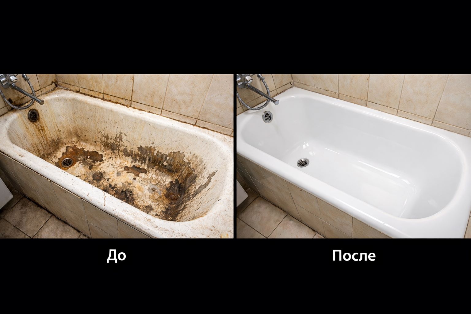 Результат реставрации акриловой ванны до и после