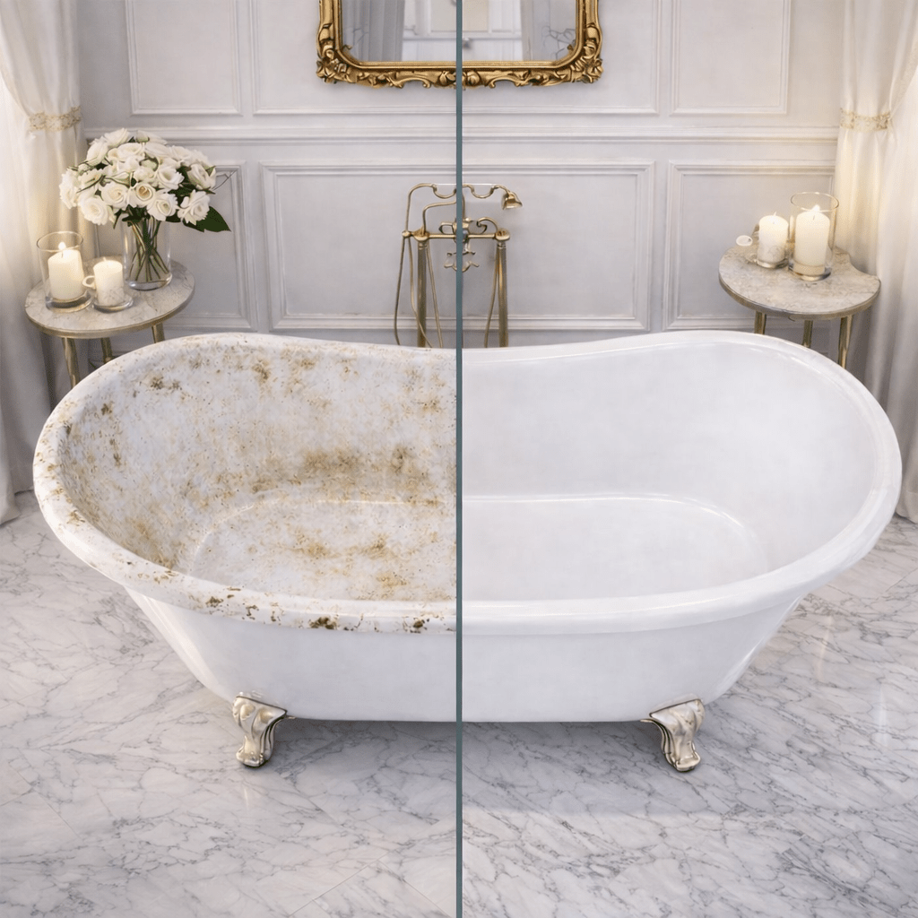 Белая чугунная ванна после ремонта