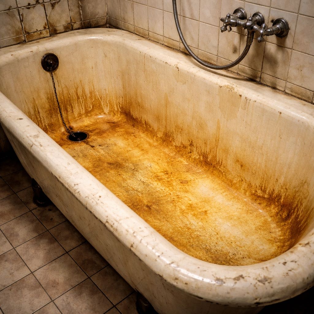 Старая чугунная ванна с желтизной