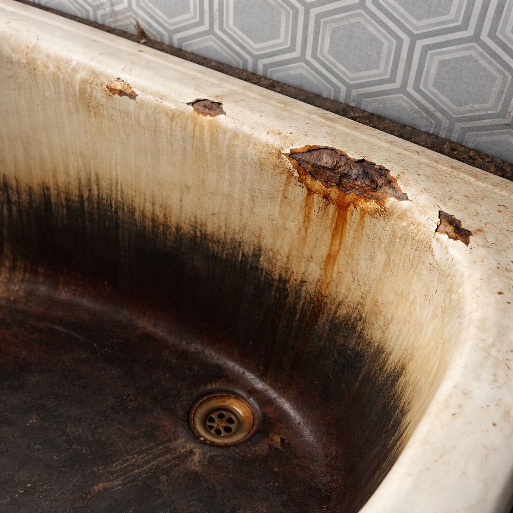 Сколы и ржавчина на поверхности ванны