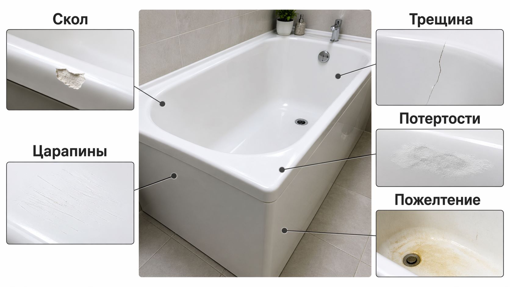 Виды дефектов акриловой ванны
