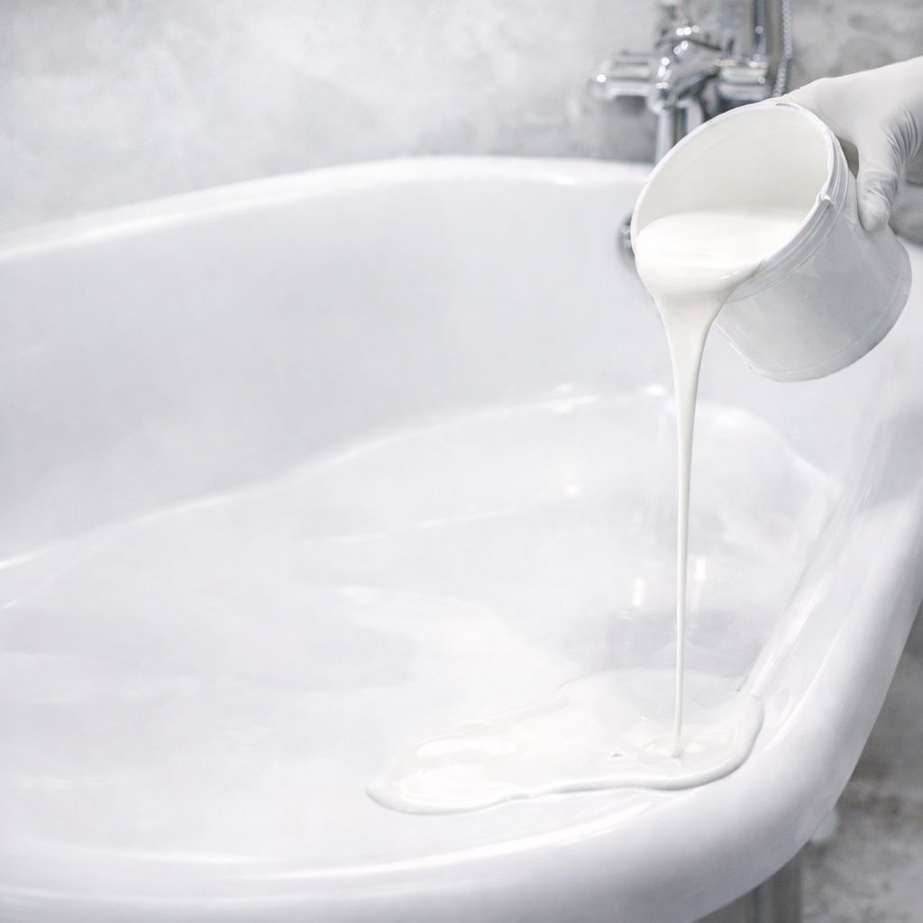 Процесс заливки ванны жидким акрилом